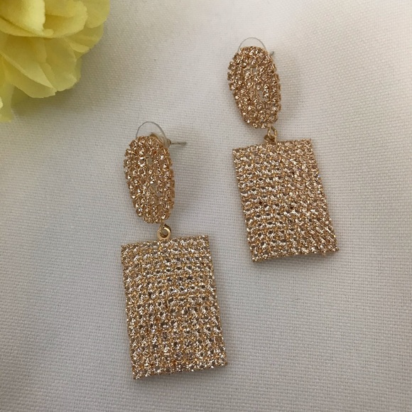 Sparkly Cubic Zirconia Rectangular Drop Earrings - Picture 4 of 15